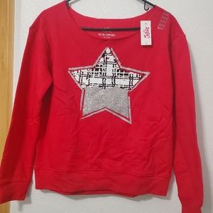 Justice Sweatshirt. Red with Star on Front. Changing Sequins. Size Girls 12/14